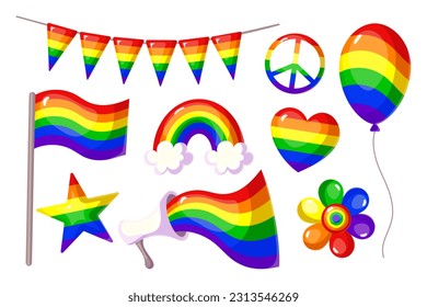 Conjunto de símbolos LGBT. Elementos vectoriales del arcoiris para el mes del orgullo.