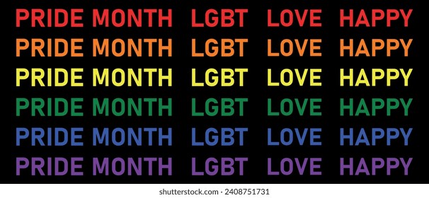 Set of LGBT typography design vectors. Lettering for the celebration of pride month, pride month. Vector illustration.