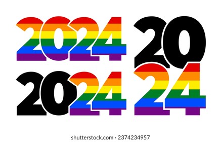 Set of LGBTQ 2024 rainbow logos. Vector symbol of Pride Month support.