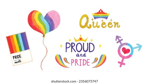 Set of LGBTQ community symbol elements watercolor
