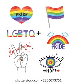 Set of LGBTQ community symbol elements watercolor