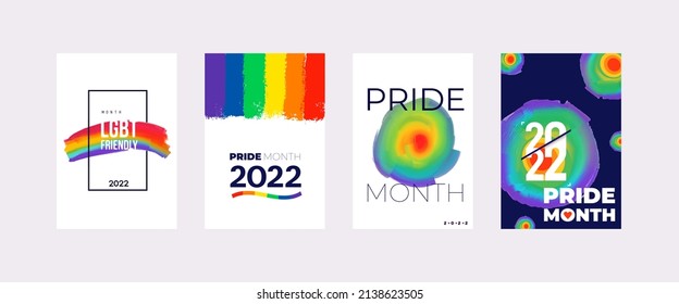 Set Of Lgbtq Rainbow Flag Freedom Family, Gay, Bisexual And Lesbian Community, Pride Pattern. Colorful Cover Design. Vector Style Watercolor Drawing. Isolated On White Background.