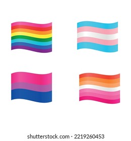 Set of LGBTQIA+ Flags. Homosexual, Transgender, Bisexual and Lesbian. Vector Illustration Pride Isolated on a White Background.