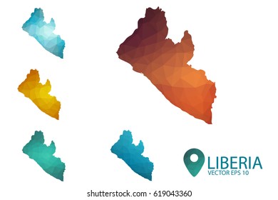 Set of Liberia maps. Bright gradient map of country in low poly style. Multicolored country map in geometric style for your infographics. Vector illustration eps 10.