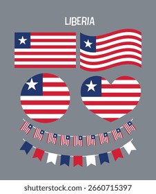 Conjunto de banderas nacionales de Liberia en múltiples Formas y estilos. Perfecto para uso educativo, diseños patrióticos, infografías y proyectos de temática internacional.