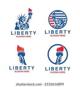 Set of Liberty Statue Badges design vector