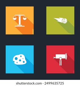 Set Libra zodiac, Comet falling down fast, Asteroid and Telescope icon. Vector
