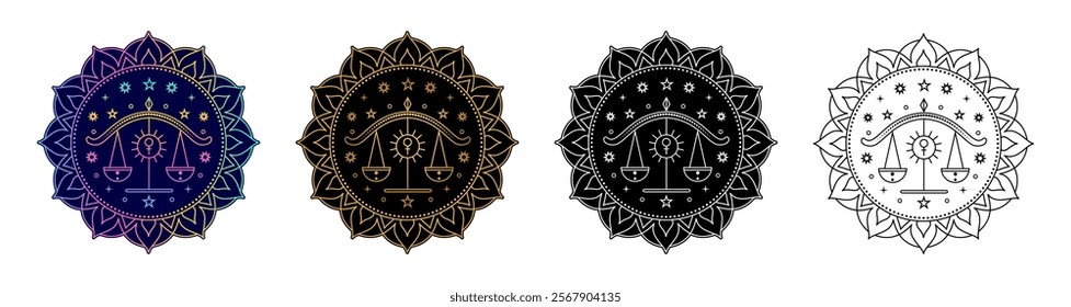 Set of libra zodiac sign  in different design variation.