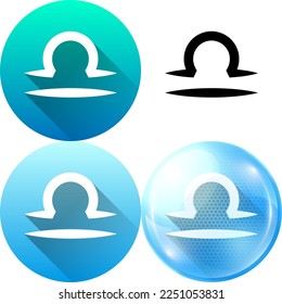 Set von Libra Zodiac Symbol Material Flaches Rundsymbol, Silhouette, Diagonal Schatten und Air Element Circle Bubble einzeln auf weißem Hintergrund für Horoskop, Astrologie und Wishful.