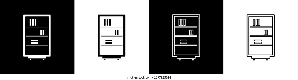 Set Library bookshelf icon isolated on black and white background.  Vector Illustration