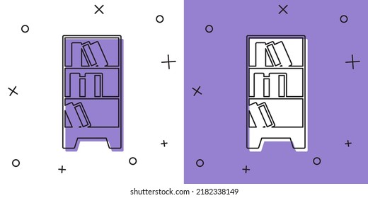 Set Library bookshelf icon isolated on white and purple background.  Vector