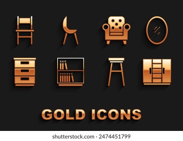 Estante de la Biblioteca, espejo, armario, silla, mesa de noche de los muebles, sillón, y el icono. Vector