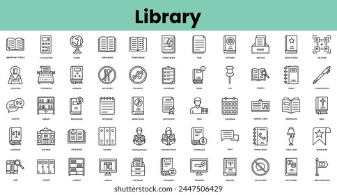 Conjunto de iconos de Biblioteca. Paquete de iconos de estilo lineal. Ilustración vectorial