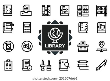 Set of library Icons. Simple line art style icons pack. Vector illustration