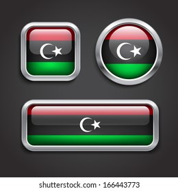 Set of Libya flag glass buttons, vector illustration