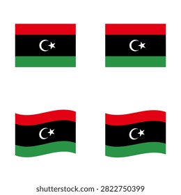 Set of Libyan flags with different shapes and waving effects