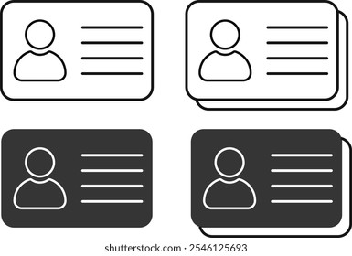 Conjunto de ícone de Licença definido.  Cartão de identificação. Ícone de identificação da carteira de motorista. Coleção de ícones do Cartão de Identidade. 
