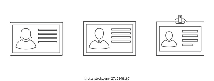 Conjunto de conjunto de iconos de Licencia.  Tarjeta de Identificación. Icono de la Identificación de la Licencia del conductor. COLECCIÓN del icono de la tarjeta de identificación. 
