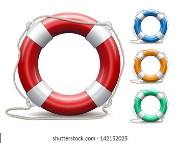 Set of life buoys on white background. Vector Illustration.