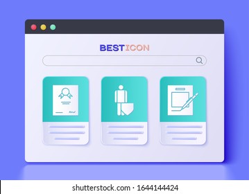 Set Life insurance with shield, Certificate template and Blank notebook and pen icon. Vector