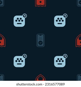 Set Life insurance with shield, Taxi mobile app and  on seamless pattern. Vector