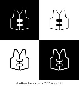 Set Life-Jacke Symbol einzeln auf schwarz-weißem Hintergrund. Lebensweste-Symbol. Extremsport. Sportgeräte.  Vektorgrafik
