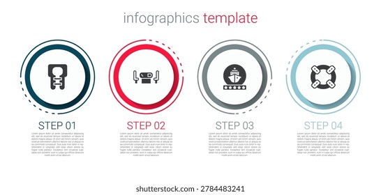 Set Life jacket, Poker table, Cruise ship and Lifebuoy. Business infographic template. Vector