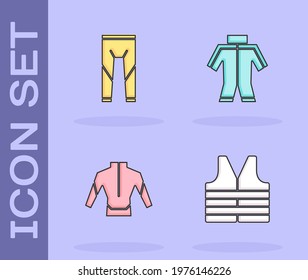 Set Life jacket, Wetsuit,  and  icon. Vector