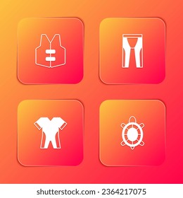 Set Life jacket, Wetsuit for scuba diving,  and Turtle icon. Vector