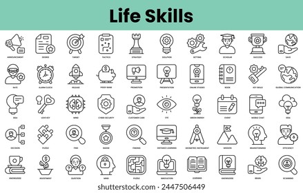 Set of life skills icons. Linear style icon bundle. Vector Illustration