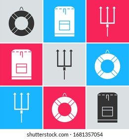 Icono de Lifebuoy, Backpack y Neptune Trident. Vector