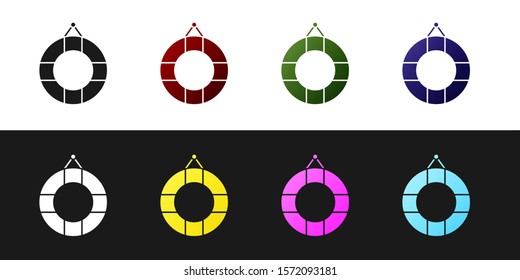 Set Lifebuoy icon isolated on black and white background. Lifebelt symbol.  Vector Illustration