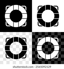 Set Lifebuoy icon isolated on black and white, transparent background. Lifebelt symbol.  Vector