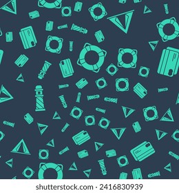 Set Lifebuoy, Tourist tent, Lighthouse and Credit card on seamless pattern. Vector