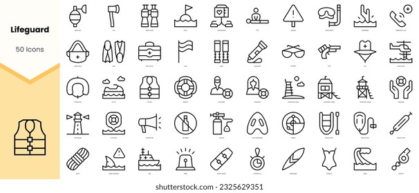 Set of lifeguard Icons. Simple line art style icons pack. Vector illustration