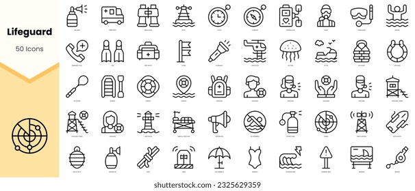 Set von Rettungsschirmen. Paket mit einfachen Kunstsymbolen für Linien. Vektorgrafik