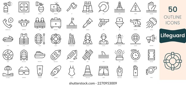 Set of lifeguard icons. Thin linear style icons Pack. Vector Illustration