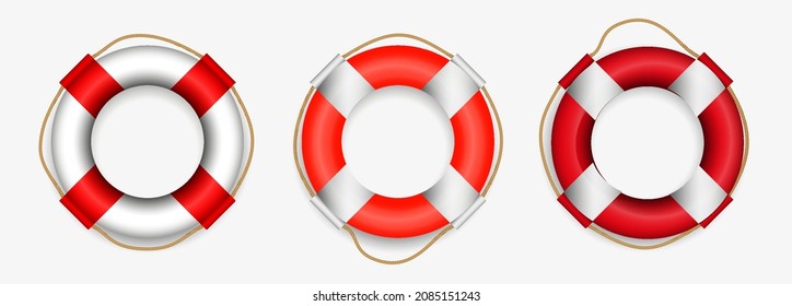 set of lifeguard rescue equipment or safety beach worker with life jacket or various lifebuoy isolated. eps vector