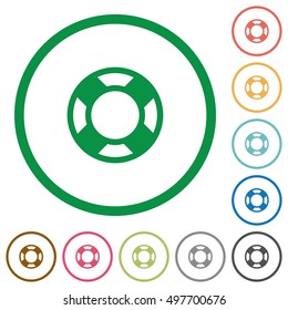 Set of lifesaver color round outlined flat icons on white background