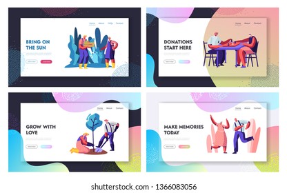 Set of Lifestyle Activity of Senior People in Nursing Home. Retired Characters Sparetime, Gardening, Dancing, Playing Chess. Website Landing Page, Web Page. Cartoon Flat Vector Illustration, Banner