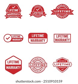 Set of Lifetime Warranty Stamp, Imprint, Seal Template in flat color. Vector Stock Illustration