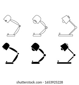 Set of lifferent desk lamps. Isolated vector minimal design of a light lamp.