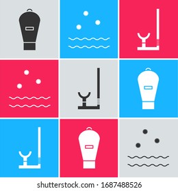 Set Lift-Tasche, Kälte und Wellen und Schnorchel-Symbol. Vektorillustration