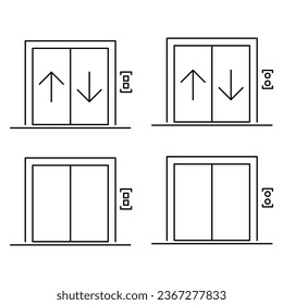 Juego de ícono de elevador de elevación, signo de diseño gráfico, construcción de la ilustración vectorial del símbolo de la puerta .