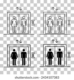 Conjunto de icono de ascensor de elevación, signo de diseño gráfico, símbolo de puerta de edificio ilustración vectorial .
