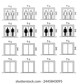Set of Lift elevator icon, graphic design sign, building doorway symbol vector illustration .