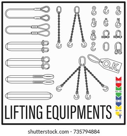 Set of lifting gears and lifting equipments line icons style in new modern simple design.