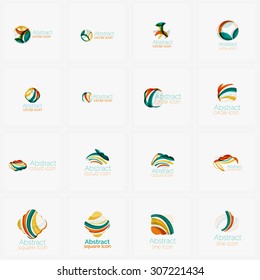 Set of light abstract geometric business company logos. Clean modern design of flowing elements. Illustration