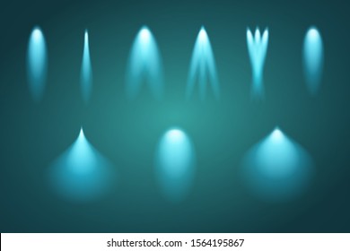 Set of light beams. Vector illustration glow design. Blue illumination.