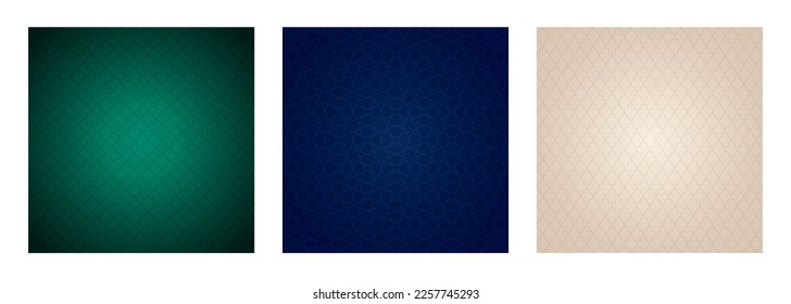 Set of light beige, blue and green gradient background with Arabian patterns. Arabic Mosaic Ornament Background. Muslim Decoration. Ramadan Kareem, Berat Kandil Islamic background